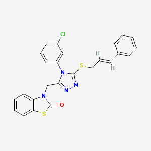 molecular formula C25H19ClN4OS2 B2663067 (E)-3-((4-(3-chlorophenyl)-5-(cinnamylthio)-4H-1,2,4-triazol-3-yl)methyl)benzo[d]thiazol-2(3H)-one CAS No. 1322262-41-8