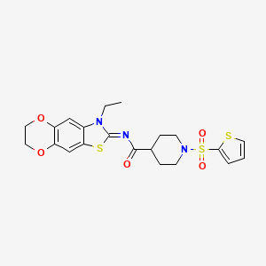 N-(3-ethyl-6,7-dihydro-[1,4]dioxino[2,3-f][1,3]benzothiazol-2-ylidene)-1-thiophen-2-ylsulfonylpiperidine-4-carboxamide