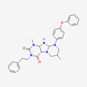 molecular formula C30H29N5O3 B2663098 1,7-dimethyl-9-(4-phenoxyphenyl)-3-(2-phenylethyl)-1H,2H,3H,4H,6H,7H,8H,9H-pyrimido[1,2-g]purine-2,4-dione CAS No. 920459-51-4