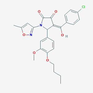 molecular formula C26H25ClN2O6 B266310 5-(4-butoxy-3-methoxyphenyl)-4-(4-chlorobenzoyl)-3-hydroxy-1-(5-methyl-3-isoxazolyl)-1,5-dihydro-2H-pyrrol-2-one 