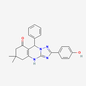 molecular formula C23H22N4O2 B2663110 2-(4-hydroxyphenyl)-6,6-dimethyl-9-phenyl-5,6,7,9-tetrahydro[1,2,4]triazolo[5,1-b]quinazolin-8(4H)-one CAS No. 540485-89-0