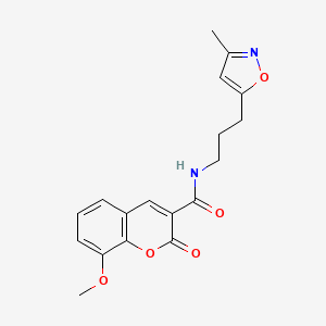 molecular formula C18H18N2O5 B2663137 8-methoxy-N-(3-(3-methylisoxazol-5-yl)propyl)-2-oxo-2H-chromene-3-carboxamide CAS No. 2034333-37-2