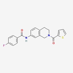 molecular formula C21H17FN2O2S B2663138 4-fluoro-N-(2-(thiophene-2-carbonyl)-1,2,3,4-tetrahydroisoquinolin-7-yl)benzamide CAS No. 955762-15-9