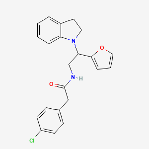 molecular formula C22H21ClN2O2 B2663141 2-(4-chlorophenyl)-N-(2-(furan-2-yl)-2-(indolin-1-yl)ethyl)acetamide CAS No. 898416-08-5