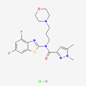 molecular formula C20H24ClF2N5O2S B2663148 N-(4,6-difluorobenzo[d]thiazol-2-yl)-1,5-dimethyl-N-(3-morpholinopropyl)-1H-pyrazole-3-carboxamide hydrochloride CAS No. 1216487-48-7