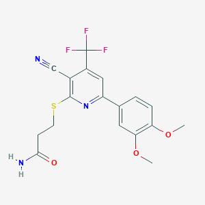 3-((3-Cyano-6-(3,4-dimethoxyphenyl)-4-(trifluoromethyl)pyridin-2-yl)thio)propanamide