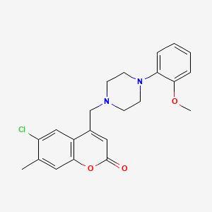 molecular formula C22H23ClN2O3 B2663167 6-chloro-4-((4-(2-methoxyphenyl)piperazin-1-yl)methyl)-7-methyl-2H-chromen-2-one CAS No. 775311-51-8