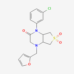 molecular formula C17H17ClN2O4S B2663168 1-(3-氯苯基)-4-(呋喃-2-基甲基)六氢噻吩[3,4-b]吡嗪-2(1H)-酮 6,6-二氧化物 CAS No. 1040704-74-2