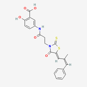 molecular formula C23H20N2O5S2 B2663169 2-羟基-5-(3-((Z)-5-((Z)-2-甲基-3-苯基丙烯基)-4-氧代-2-硫代噻唑啉-3-基)丙酰胺基)苯甲酸 CAS No. 307546-24-3