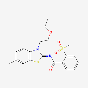 molecular formula C20H22N2O4S2 B2663189 (E)-N-(3-(2-乙氧乙基)-6-甲基苯并[d]噻唑-2(3H)-基亚甲基)-2-(甲磺基)苯甲酰胺 CAS No. 896273-78-2
