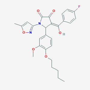 molecular formula C27H27FN2O6 B266319 4-(4-fluorobenzoyl)-3-hydroxy-5-[3-methoxy-4-(pentyloxy)phenyl]-1-(5-methyl-3-isoxazolyl)-1,5-dihydro-2H-pyrrol-2-one 