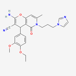 molecular formula C25H27N5O4 B2663190 6-(3-(1H-imidazol-1-yl)propyl)-2-amino-4-(4-ethoxy-3-methoxyphenyl)-7-methyl-5-oxo-5,6-dihydro-4H-pyrano[3,2-c]pyridine-3-carbonitrile CAS No. 880794-55-8