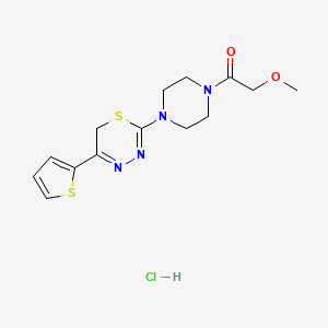 molecular formula C14H19ClN4O2S2 B2663193 2-methoxy-1-(4-(5-(thiophen-2-yl)-6H-1,3,4-thiadiazin-2-yl)piperazin-1-yl)ethanone hydrochloride CAS No. 1351587-53-5