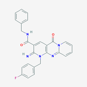 molecular formula C26H20FN5O2 B266321 N-benzyl-7-[(4-fluorophenyl)methyl]-6-imino-2-oxo-1,7,9-triazatricyclo[8.4.0.0^{3,8}]tetradeca-3(8),4,9,11,13-pentaene-5-carboxamide 