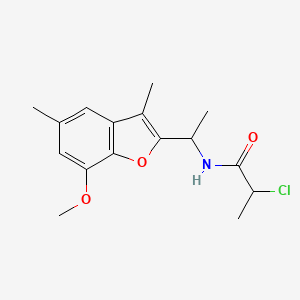 molecular formula C16H20ClNO3 B2663229 2-Chloro-N-[1-(7-methoxy-3,5-dimethyl-1-benzofuran-2-yl)ethyl]propanamide CAS No. 2411218-66-9