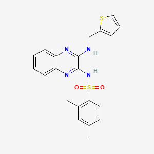 molecular formula C21H20N4O2S2 B2663244 2,4-dimethyl-N-(3-((thiophen-2-ylmethyl)amino)quinoxalin-2-yl)benzenesulfonamide CAS No. 714234-39-6