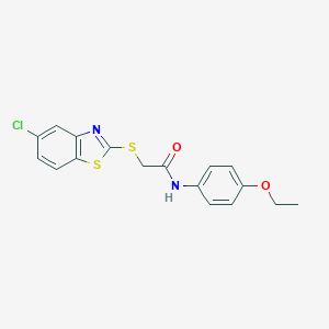 molecular formula C17H15ClN2O2S2 B266325 2-[(5-chloro-1,3-benzothiazol-2-yl)sulfanyl]-N-(4-ethoxyphenyl)acetamide 