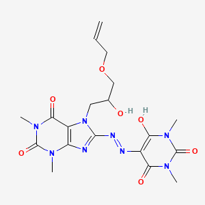 5-(2-(7-(3-(allyloxy)-2-hydroxypropyl)-1,3-dimethyl-2,6-dioxo-2,3,6,7-tetrahydro-1H-purin-8-yl)hydrazono)-1,3-dimethylpyrimidine-2,4,6(1H,3H,5H)-trione