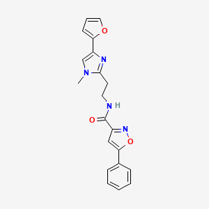 molecular formula C20H18N4O3 B2663269 N-(2-(4-(furan-2-yl)-1-methyl-1H-imidazol-2-yl)ethyl)-5-phenylisoxazole-3-carboxamide CAS No. 1421499-84-4