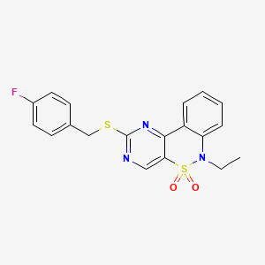 molecular formula C19H16FN3O2S2 B2663282 6-ethyl-2-[(4-fluorobenzyl)sulfanyl]-6H-pyrimido[5,4-c][2,1]benzothiazine 5,5-dioxide CAS No. 1326853-43-3