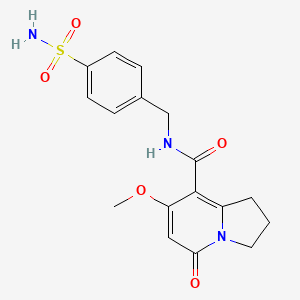 molecular formula C17H19N3O5S B2663288 7-甲氧基-5-氧代-N-(4-磺酰基苯甲基)-1,2,3,5-四氢吲哚并[2,3,4,5]吲哚-8-甲酸酰胺 CAS No. 2034292-78-7
