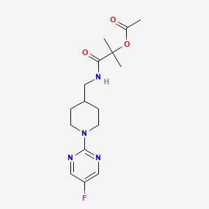 molecular formula C16H23FN4O3 B2663303 1-(((1-(5-Fluoropyrimidin-2-yl)piperidin-4-yl)methyl)amino)-2-methyl-1-oxopropan-2-yl acetate CAS No. 2034229-58-6
