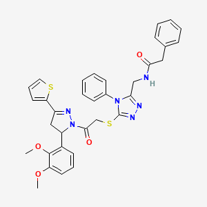 molecular formula C34H32N6O4S2 B2663305 N-((5-((2-(5-(2,3-dimethoxyphenyl)-3-(thiophen-2-yl)-4,5-dihydro-1H-pyrazol-1-yl)-2-oxoethyl)thio)-4-phenyl-4H-1,2,4-triazol-3-yl)methyl)-2-phenylacetamide CAS No. 362505-53-1