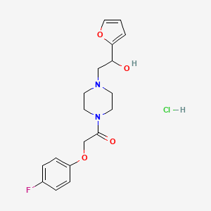 molecular formula C18H22ClFN2O4 B2663307 2-(4-Fluorophenoxy)-1-(4-(2-(furan-2-yl)-2-hydroxyethyl)piperazin-1-yl)ethanone hydrochloride CAS No. 1396806-53-3