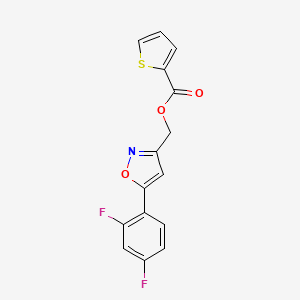 molecular formula C15H9F2NO3S B2663319 (5-(2,4-二氟苯基)异噁唑-3-基)甲基噻吩-2-甲酸酯 CAS No. 1021060-39-8