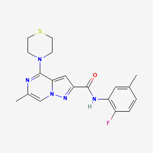 molecular formula C19H20FN5OS B2663326 N-(2-fluoro-5-methylphenyl)-6-methyl-4-(1,4-thiazinan-4-yl)pyrazolo[1,5-a]pyrazine-2-carboxamide CAS No. 1775441-58-1
