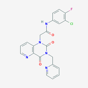 molecular formula C21H15ClFN5O3 B2663329 N-(3-chloro-4-fluorophenyl)-2-(2,4-dioxo-3-(pyridin-2-ylmethyl)-3,4-dihydropyrido[3,2-d]pyrimidin-1(2H)-yl)acetamide CAS No. 946247-72-9