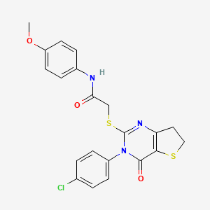 molecular formula C21H18ClN3O3S2 B2663331 2-[[3-(4-chlorophenyl)-4-oxo-6,7-dihydrothieno[3,2-d]pyrimidin-2-yl]sulfanyl]-N-(4-methoxyphenyl)acetamide CAS No. 687563-34-4