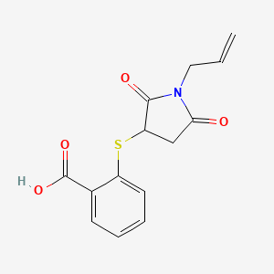molecular formula C14H13NO4S B2663337 2-((1-Allyl-2,5-dioxopyrrolidin-3-yl)thio)benzoic acid CAS No. 881483-57-4