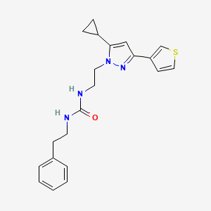 molecular formula C21H24N4OS B2663347 1-(2-(5-cyclopropyl-3-(thiophen-3-yl)-1H-pyrazol-1-yl)ethyl)-3-phenethylurea CAS No. 2034633-86-6