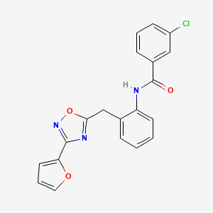 molecular formula C20H14ClN3O3 B2663351 3-chloro-N-(2-((3-(furan-2-yl)-1,2,4-oxadiazol-5-yl)methyl)phenyl)benzamide CAS No. 1704999-50-7