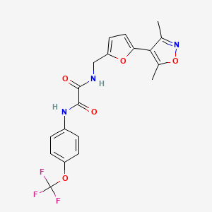 molecular formula C19H16F3N3O5 B2663417 N-[[5-(3,5-Dimethyl-1,2-oxazol-4-yl)furan-2-yl]methyl]-N'-[4-(trifluoromethoxy)phenyl]oxamide CAS No. 2415587-10-7