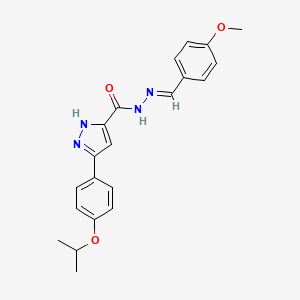 molecular formula C21H22N4O3 B2663423 (E)-3-(4-isopropoxyphenyl)-N'-(4-methoxybenzylidene)-1H-pyrazole-5-carbohydrazide CAS No. 1285571-66-5