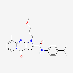 molecular formula C25H28N4O3 B2663427 1-(3-methoxypropyl)-9-methyl-4-oxo-N-[4-(propan-2-yl)phenyl]-1,4-dihydropyrido[1,2-a]pyrrolo[2,3-d]pyrimidine-2-carboxamide CAS No. 900264-58-6