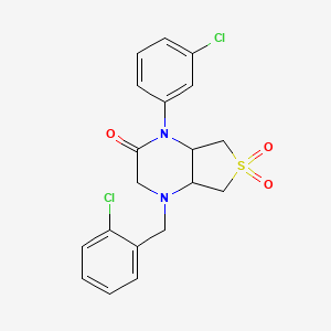 molecular formula C19H18Cl2N2O3S B2663428 4-(2-chlorobenzyl)-1-(3-chlorophenyl)hexahydrothieno[3,4-b]pyrazin-2(1H)-one 6,6-dioxide CAS No. 1040692-43-0