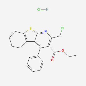 molecular formula C21H21Cl2NO2S B2663431 乙酸2-(氯甲基)-4-苯基-5,6,7,8-四氢[1]苯并噻吩[2,3-b]吡啶-3-甲酸酯盐酸盐 CAS No. 1052545-27-3