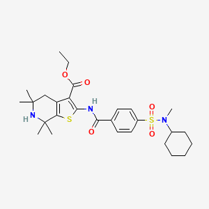 molecular formula C28H39N3O5S2 B2663433 ethyl 2-(4-(N-cyclohexyl-N-methylsulfamoyl)benzamido)-5,5,7,7-tetramethyl-4,5,6,7-tetrahydrothieno[2,3-c]pyridine-3-carboxylate CAS No. 449782-93-8