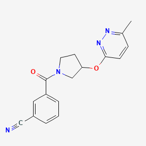 molecular formula C17H16N4O2 B2663435 3-(3-((6-甲基吡啶-3-基)氧基)吡咯啉-1-甲酰)苯甲腈 CAS No. 2034435-76-0