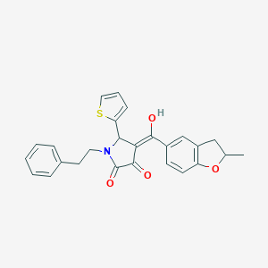 molecular formula C26H23NO4S B266344 3-hydroxy-4-[(2-methyl-2,3-dihydro-1-benzofuran-5-yl)carbonyl]-1-(2-phenylethyl)-5-(2-thienyl)-1,5-dihydro-2H-pyrrol-2-one 