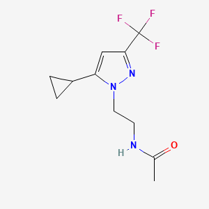 molecular formula C11H14F3N3O B2663452 N-(2-(5-cyclopropyl-3-(trifluoromethyl)-1H-pyrazol-1-yl)ethyl)acetamide CAS No. 1797085-21-2