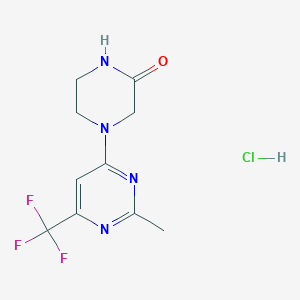 molecular formula C10H12ClF3N4O B2663462 4-(2-Methyl-6-(trifluoromethyl)pyrimidin-4-yl)piperazin-2-one hydrochloride CAS No. 2195809-19-7