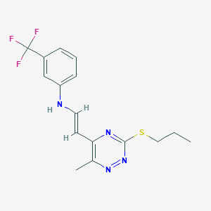 molecular formula C16H17F3N4S B2663466 N-(2-(6-Methyl-3-(propylsulfanyl)-1,2,4-triazin-5-yl)vinyl)-3-(trifluoromethyl)aniline CAS No. 477866-30-1