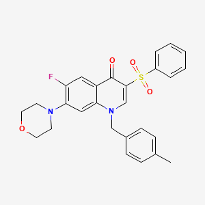 molecular formula C27H25FN2O4S B2663511 6-fluoro-1-(4-methylbenzyl)-7-morpholino-3-(phenylsulfonyl)quinolin-4(1H)-one CAS No. 892760-67-7