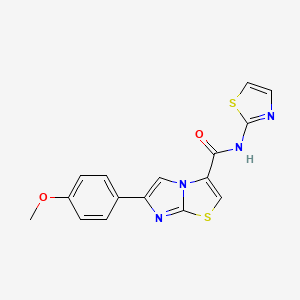 molecular formula C16H12N4O2S2 B2663512 6-(4-methoxyphenyl)-N-(thiazol-2-yl)imidazo[2,1-b]thiazole-3-carboxamide CAS No. 1049410-69-6