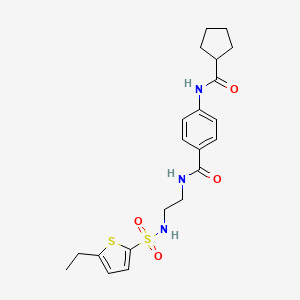 molecular formula C21H27N3O4S2 B2663526 4-(环戊烷甲酰基)-N-(2-(5-乙基噻吩-2-磺酰基)乙基)苯甲酰胺 CAS No. 1091406-20-0