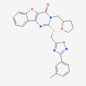 B2663533 3-((tetrahydrofuran-2-yl)methyl)-2-(((3-(m-tolyl)-1,2,4-oxadiazol-5-yl)methyl)thio)benzofuro[3,2-d]pyrimidin-4(3H)-one CAS No. 1029790-67-7